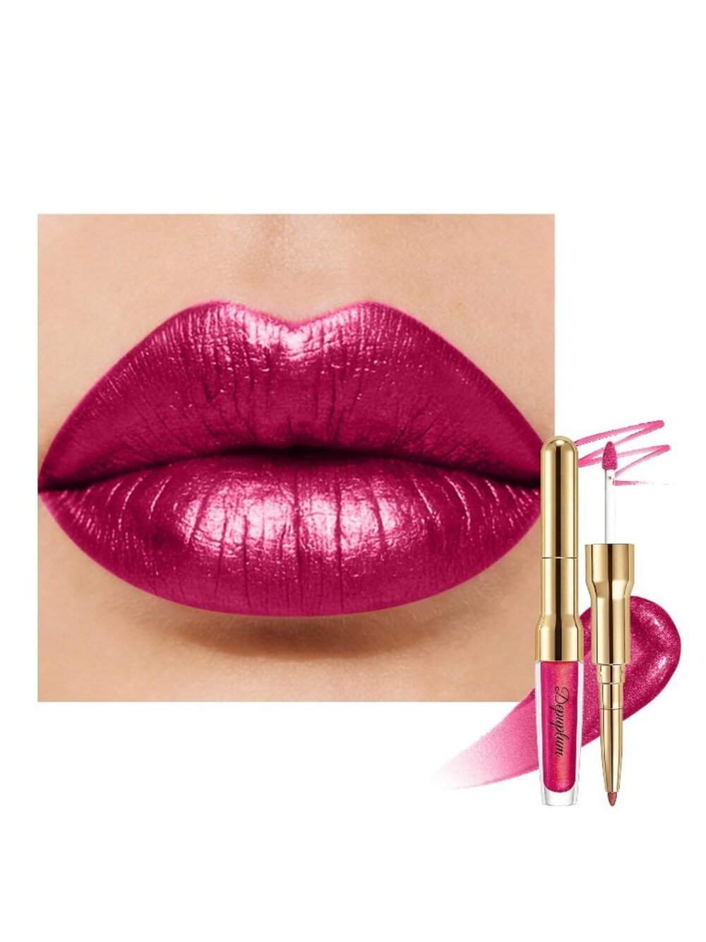 Womens GB15 Free to Be Metallic 2-in-1 Glitter Long Lasting Lipstick & Lip Liner